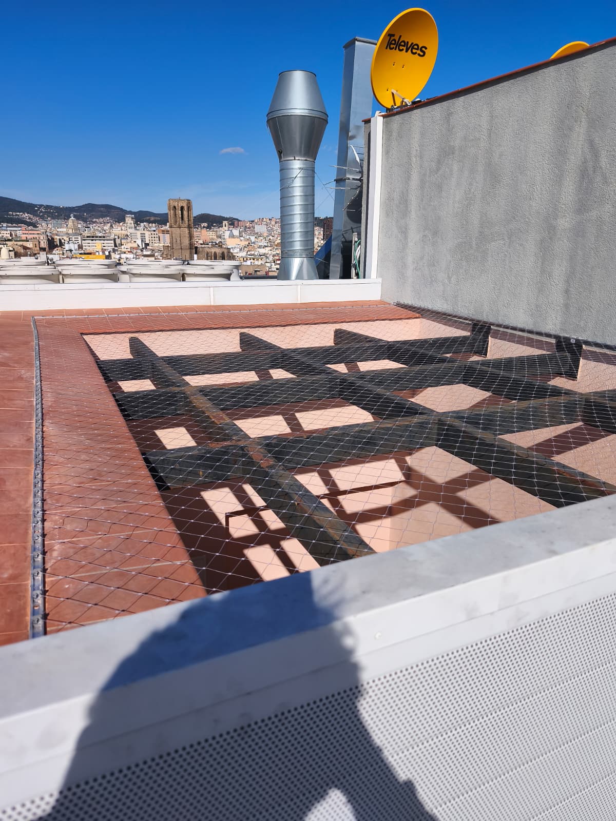 Red protección gatos en azotea Barcelona casco histórico